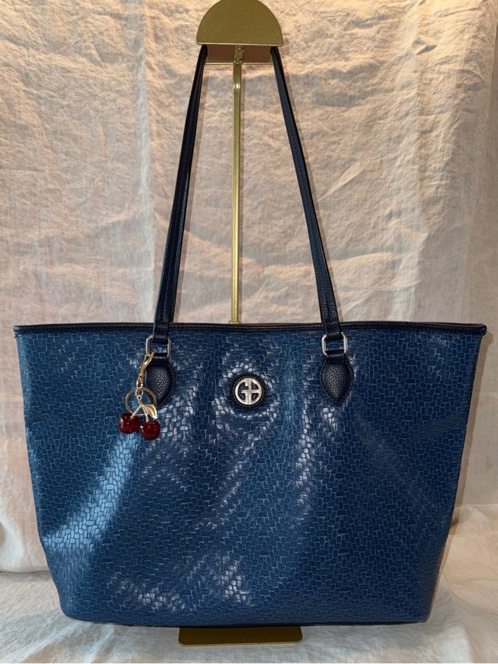 Giani Bernini Navy Textured Tote with Cherry Charm